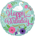 Happy Birthday Floral Swan