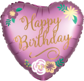 Happy Birthday Satin Flowers Heart