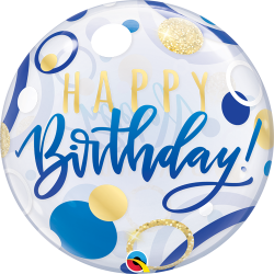 Birthday Blue and Gold Dots Bubble